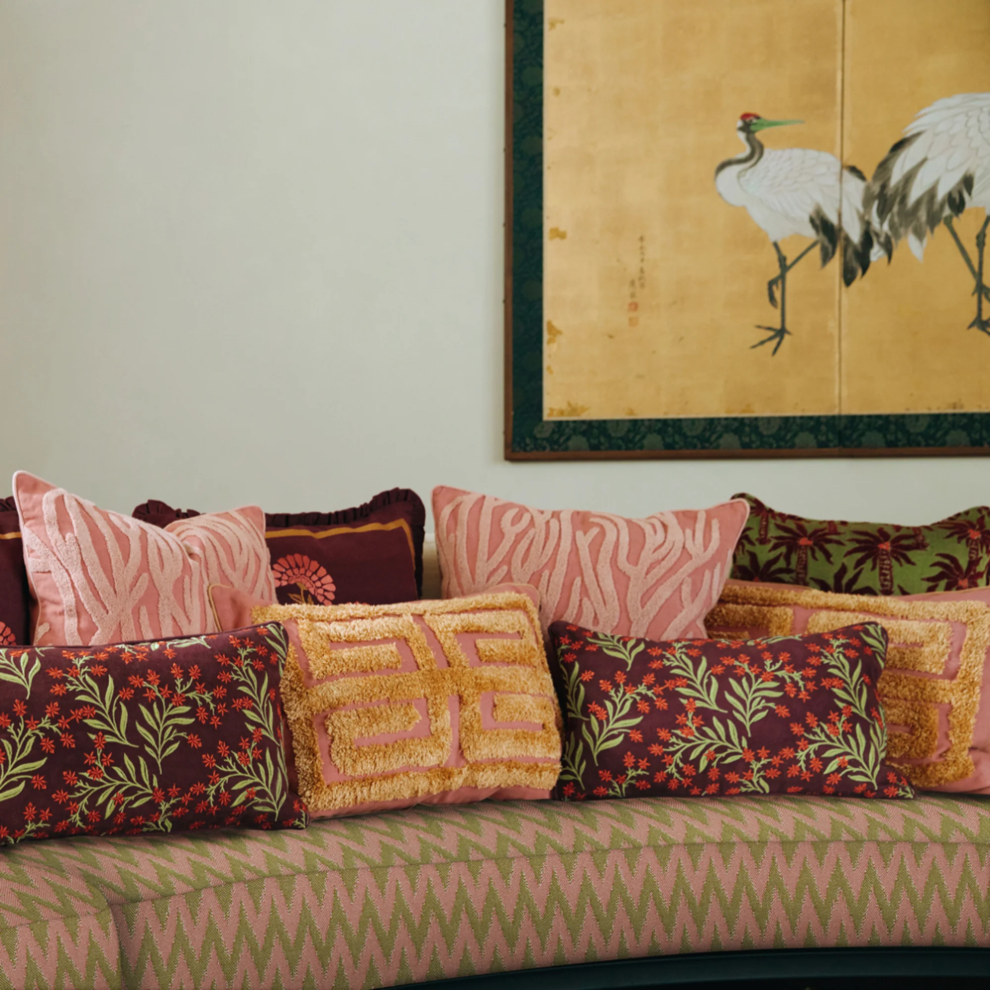 Double sided cushion Audrey Burgundy & Fern - Image 5
