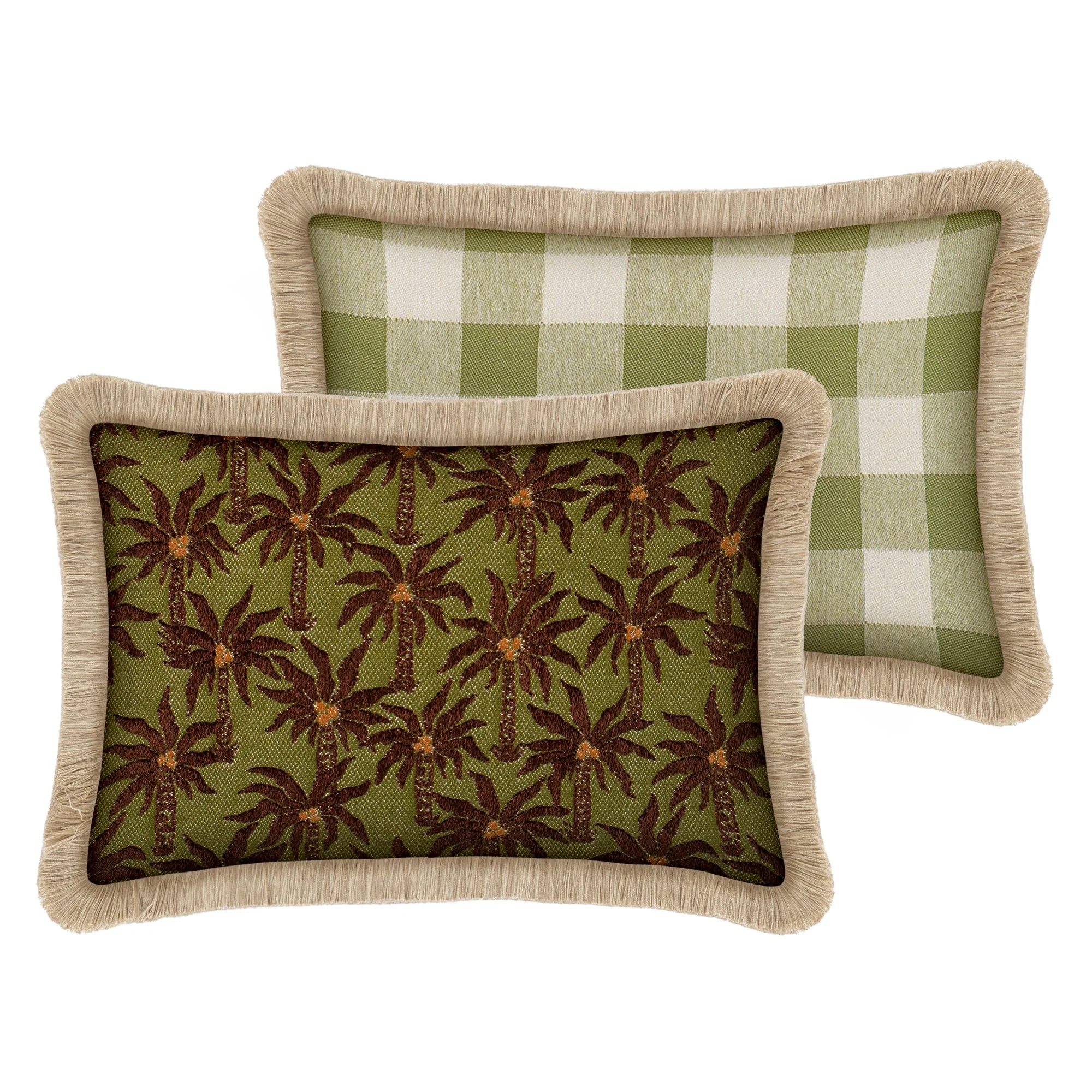 Double sided cushion Laura Chocolate & Olive x Brigitte Olive & Ecru