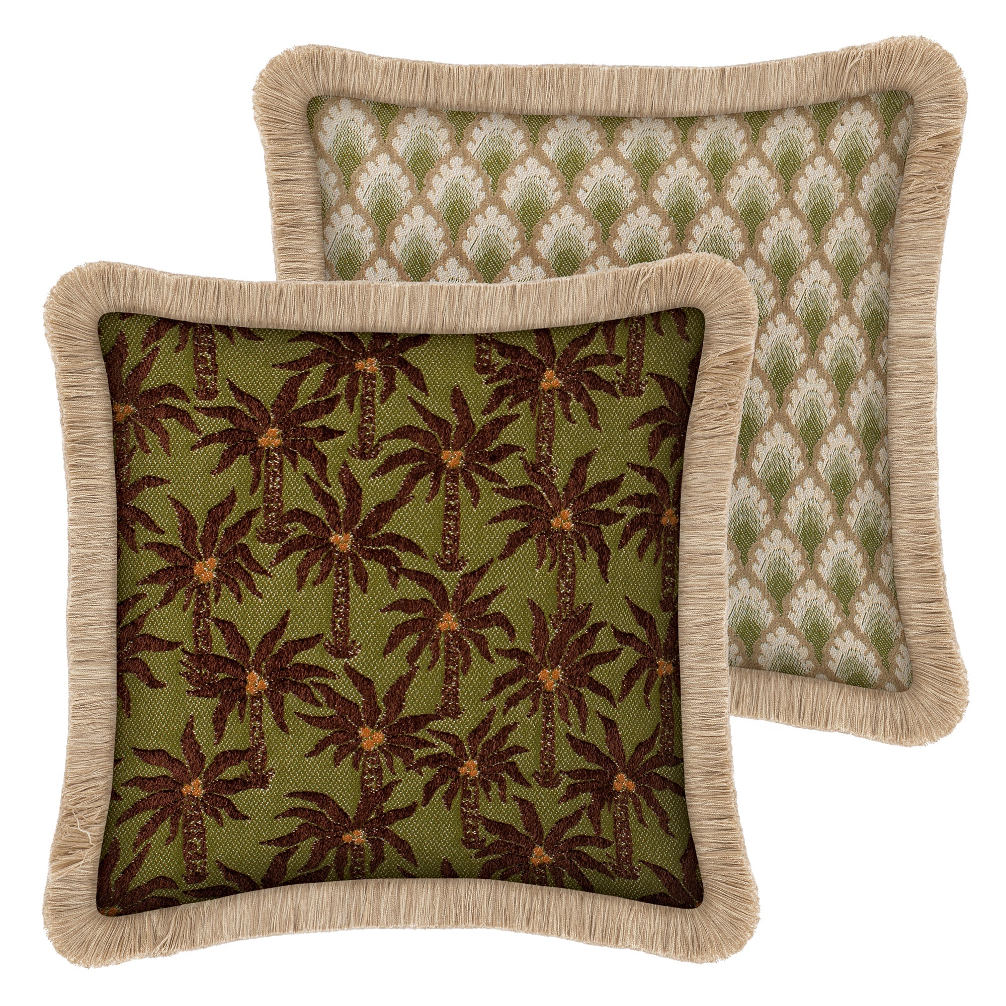 Double sided cushion Laura Chocolate & Olive x Jessica Olive & Ecru