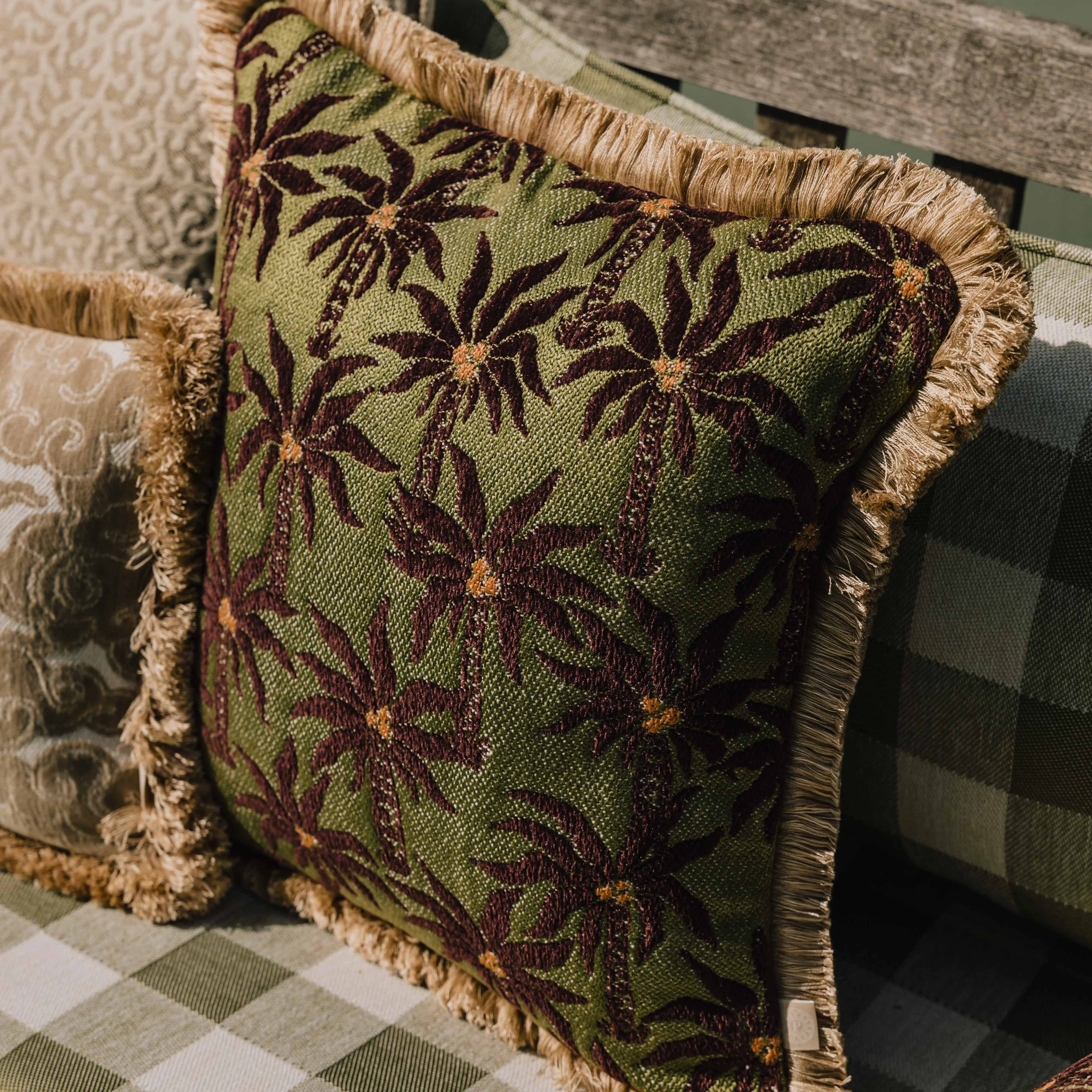 Double sided cushion Laura Chocolate & Olive x Jessica Olive & Ecru - Image 2