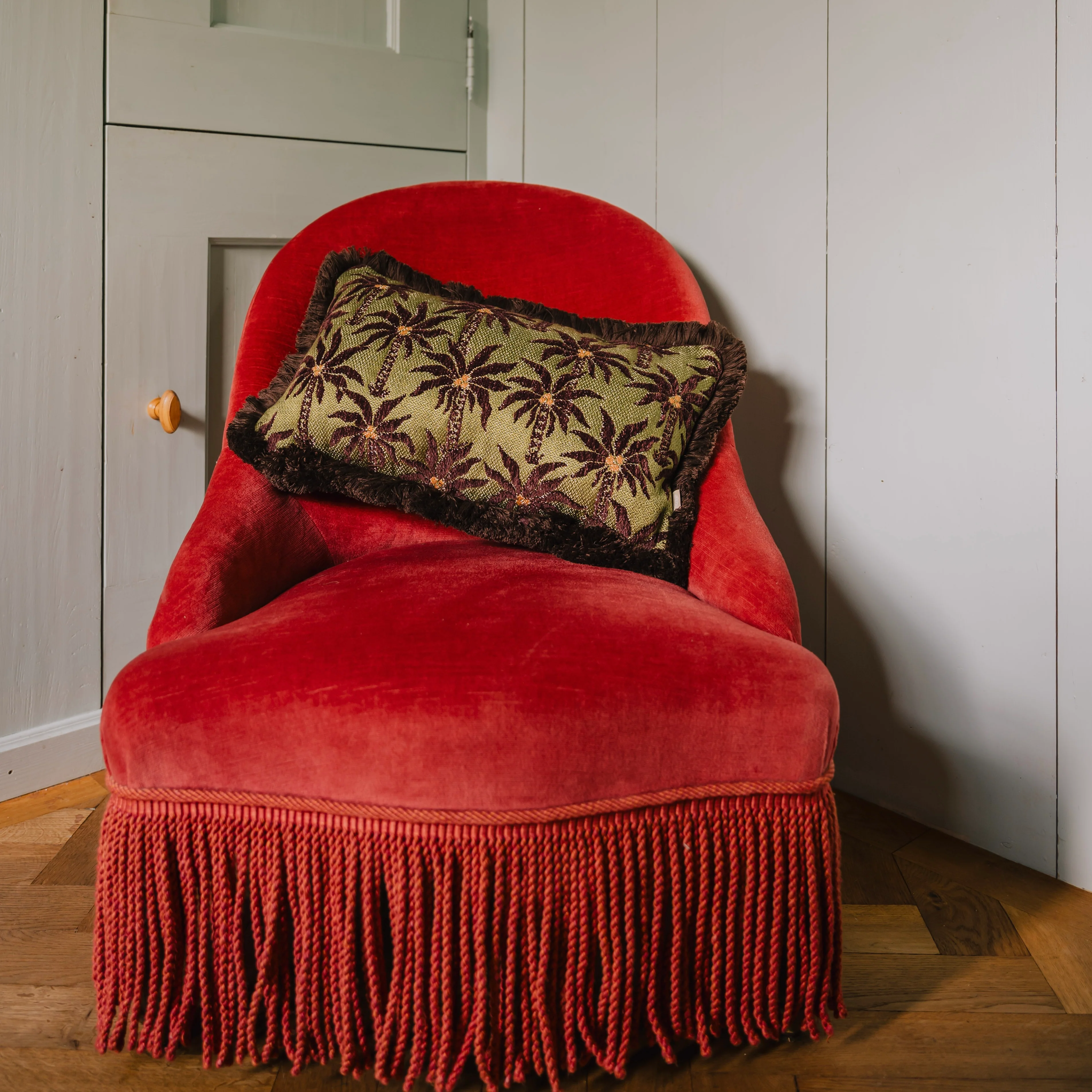 Double sided cushion Laura Chocolate & Olive x Maya Chocolate & Raffia - Image 5