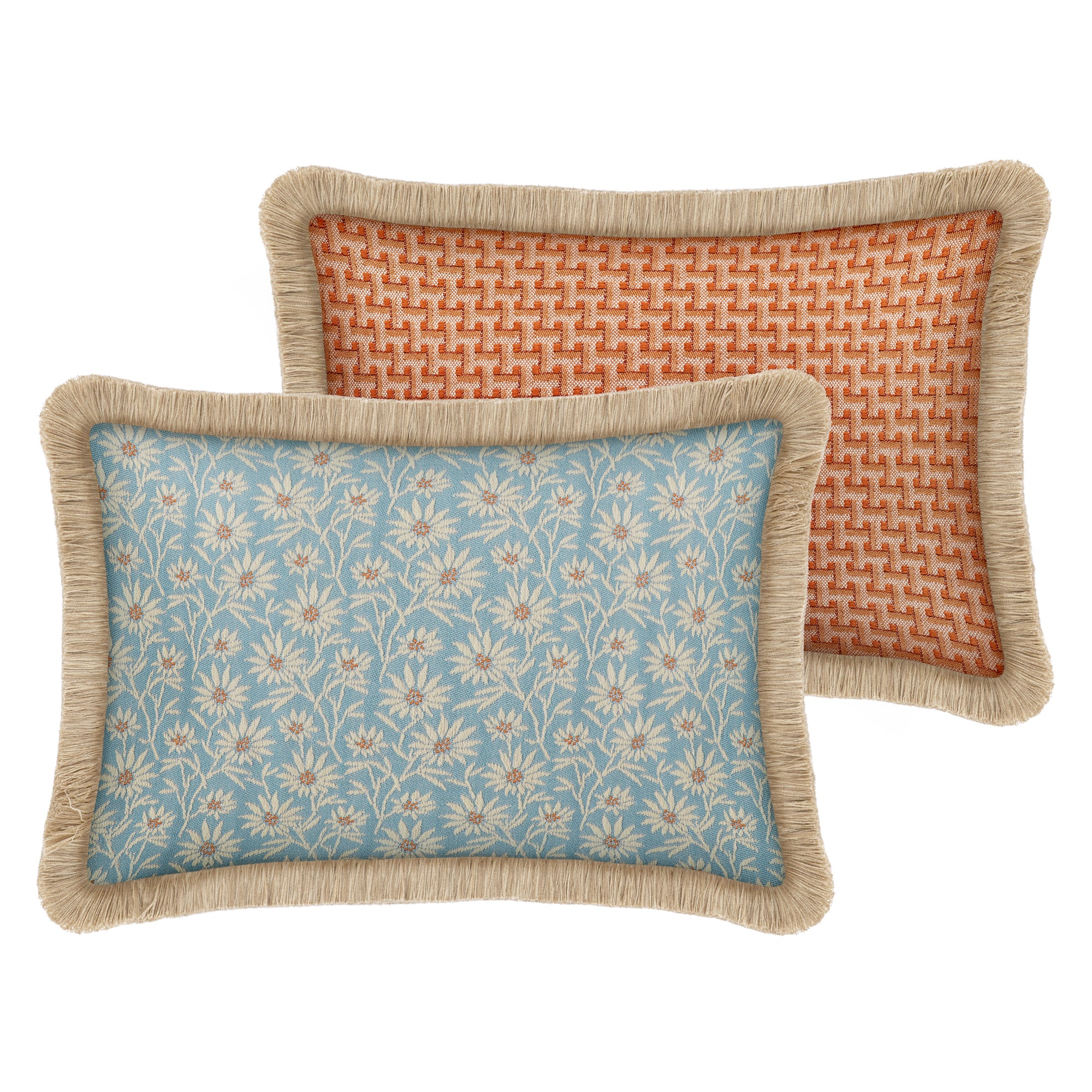 Double sided cushion Mako Ice & Ecru x Janis Burnt Orange