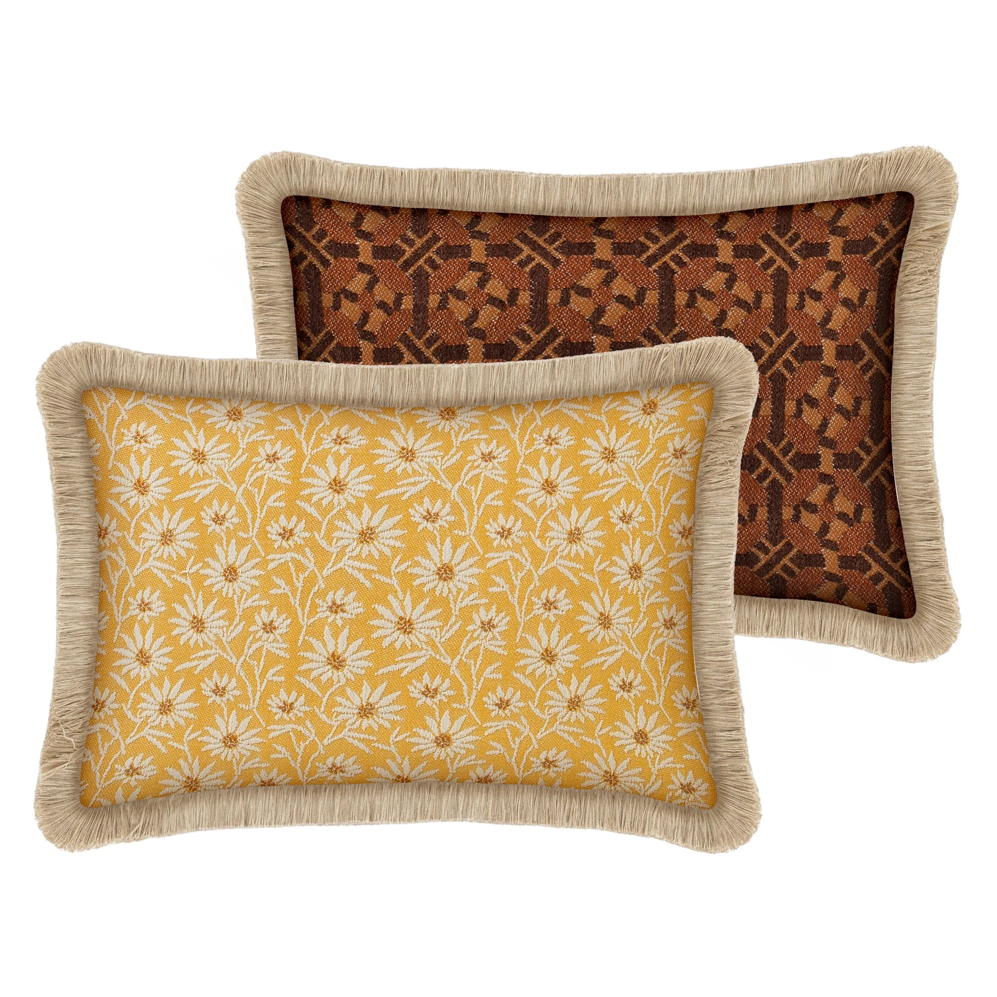Double sided cushion Mako Sunflower & Ecru x Coco Chocolate & Caramel