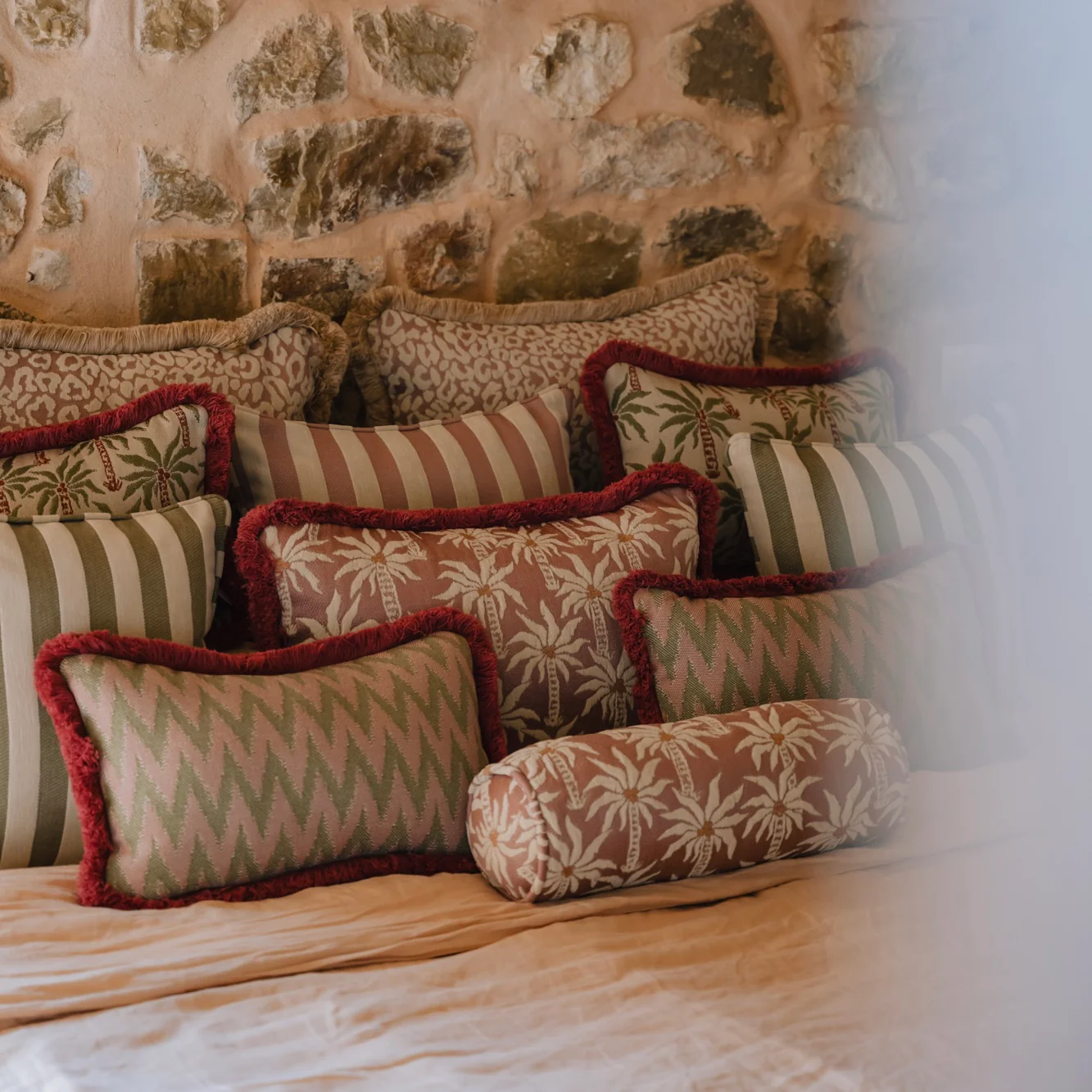 Double sided cushion Maya Rose & Ecru x Rosita Olive & Rose - Image 2
